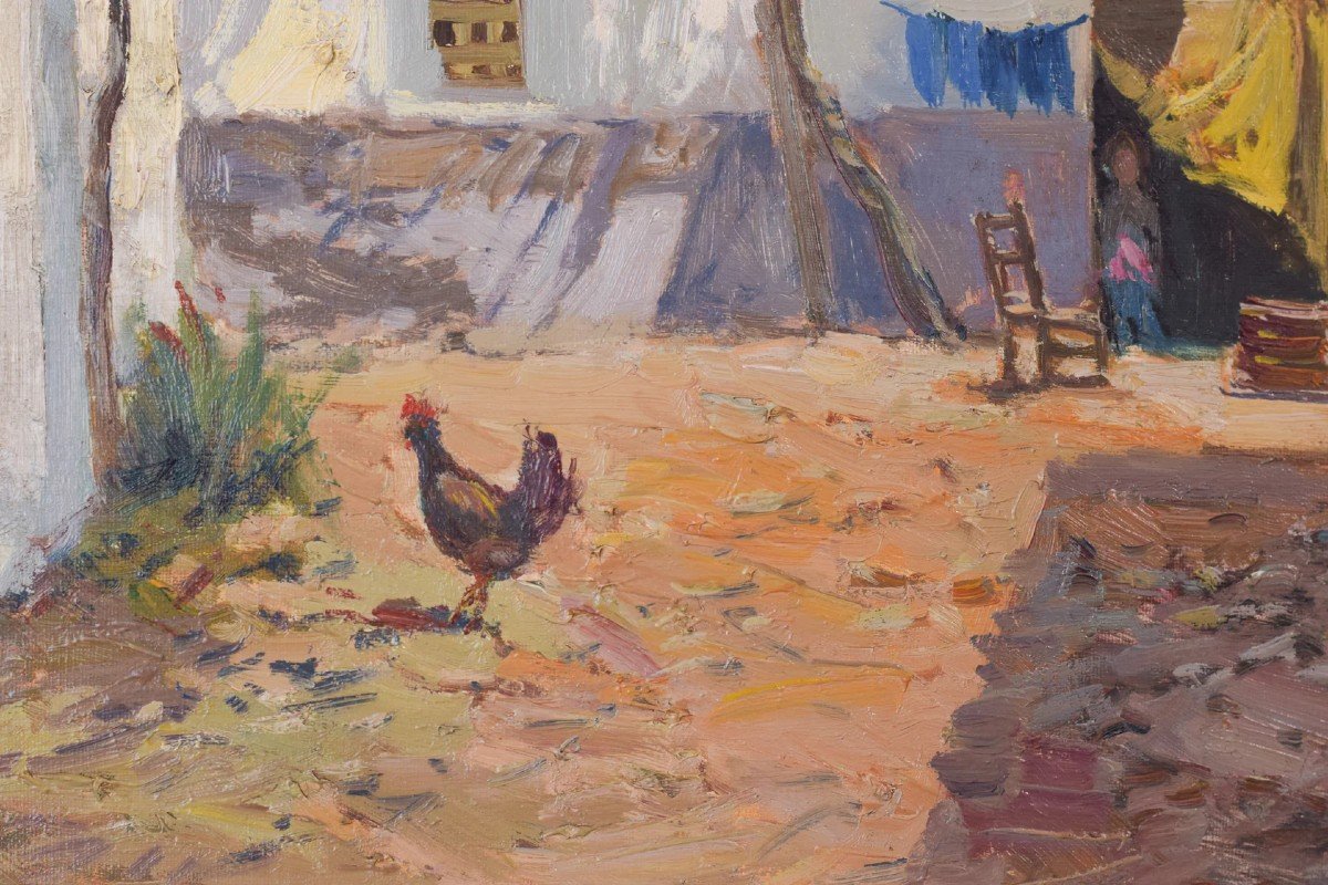 Large - Spanish Courtyard Scene With Cockerel-photo-2