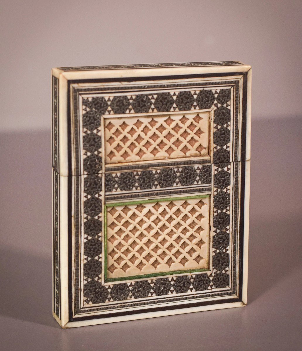 Two 19c Anglo Indian Sadeli Mosaic Greeting Card Cases-photo-4