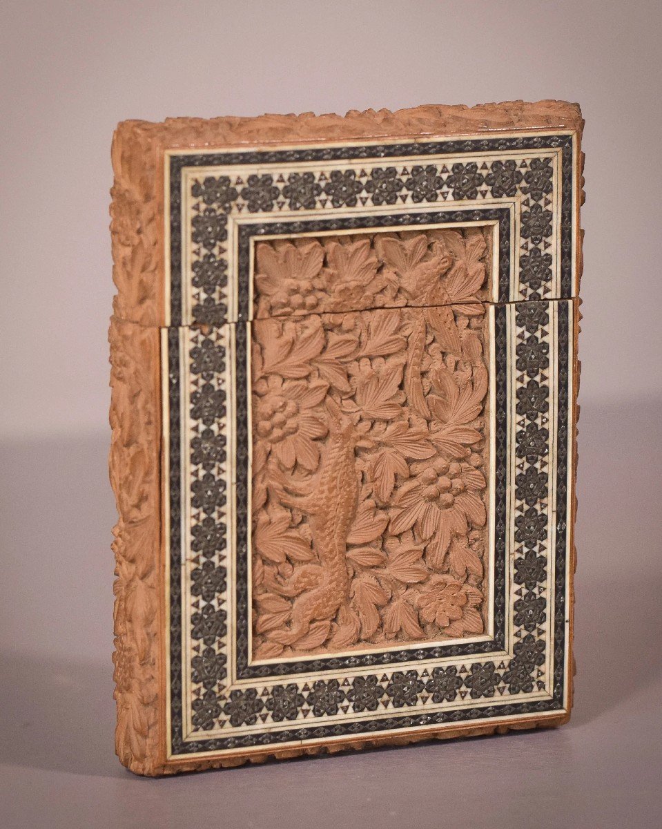 Two 19c Anglo Indian Sadeli Mosaic Greeting Card Cases-photo-5