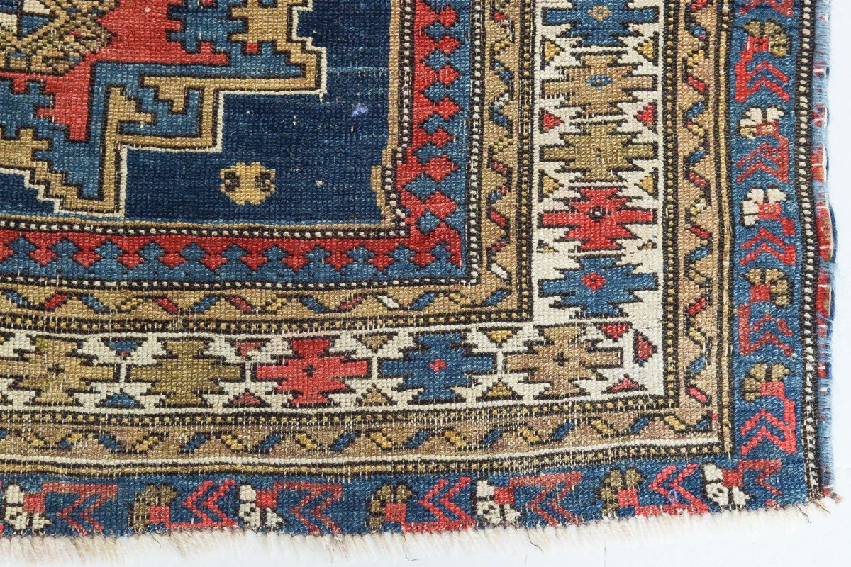 Handwoven Antique - Blue Ground Persian Rug With Bird-like Figures-photo-4