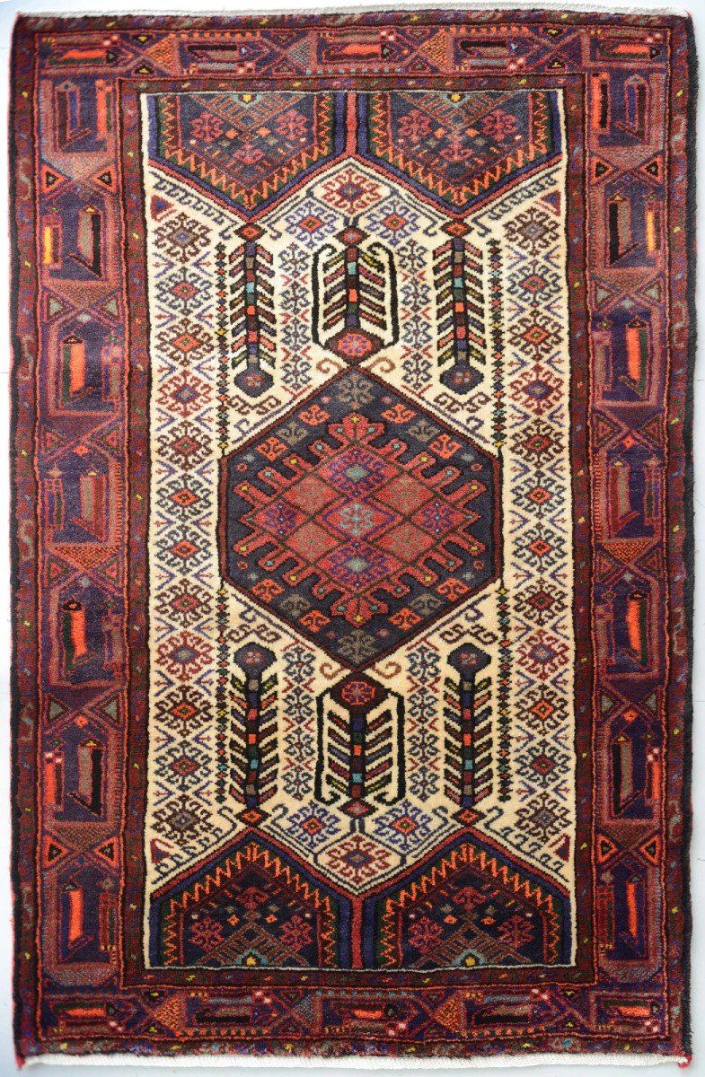 Tapis Persan Vintage Tissé à La Main, Couleur Crème