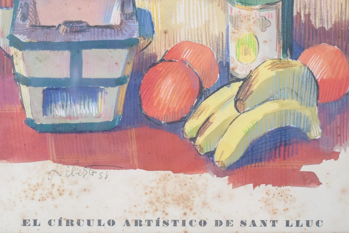 'el Círculo Artístico De Sant Lluc' - Lithographie Nature Morte-photo-1