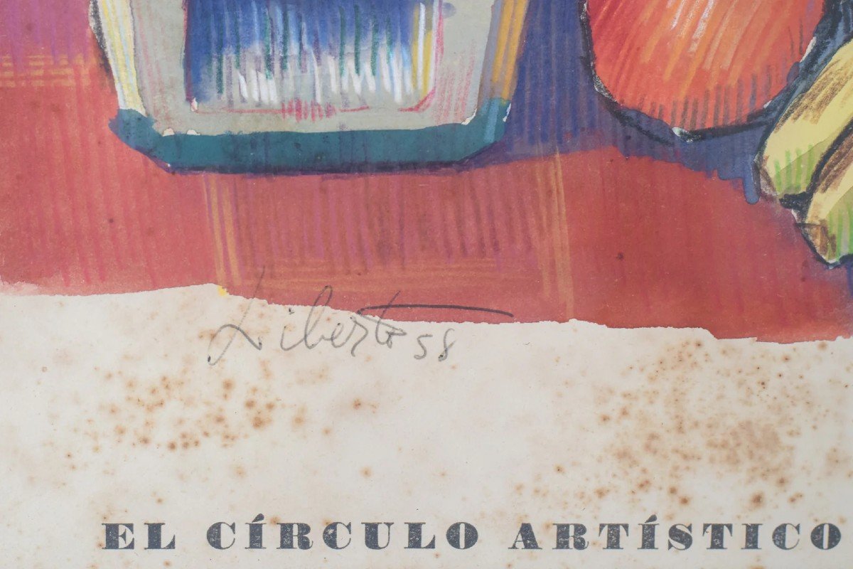 'el Círculo Artístico De Sant Lluc' - Lithographie Nature Morte-photo-2