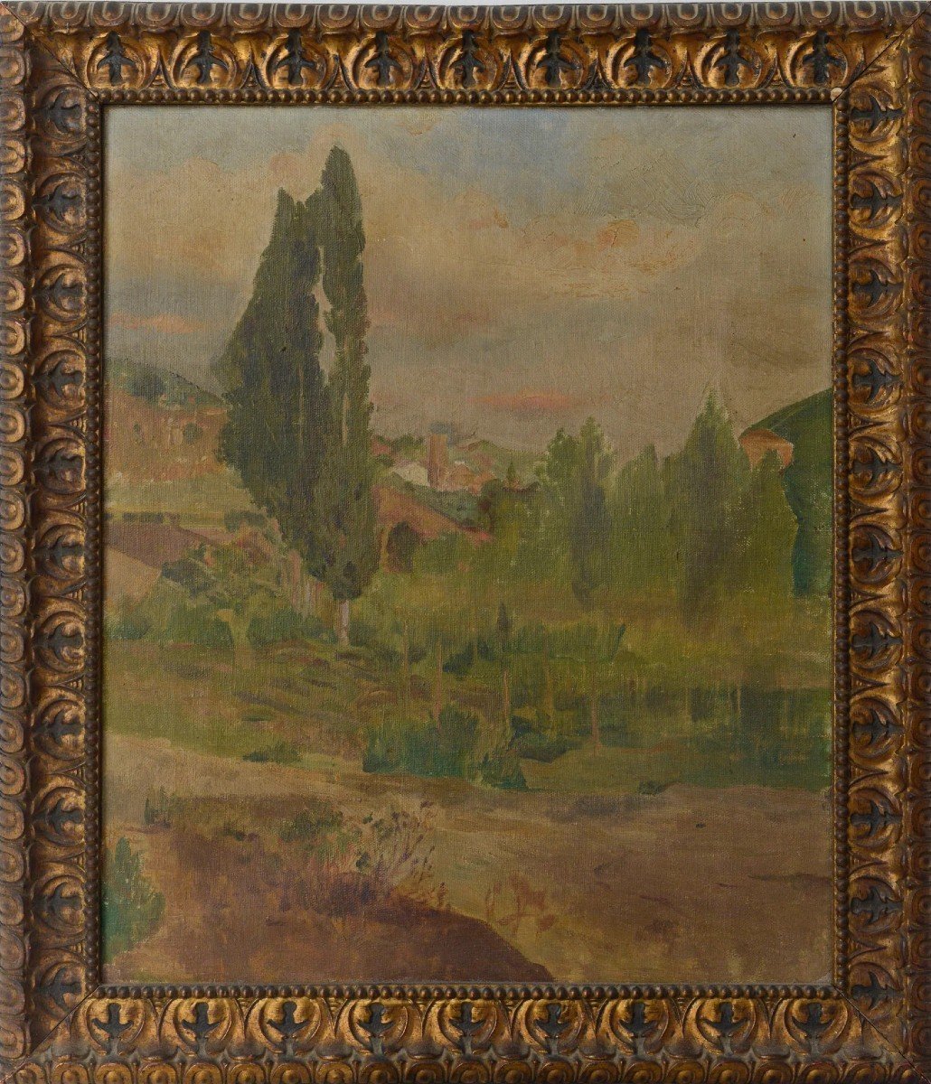 Framed Impressionist Landscape With Popular Trees-photo-1