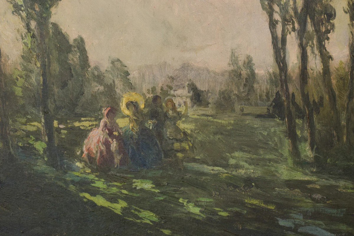 Dames Classiques Dans Un Paysage - Peinture à l'Huile Impressionniste-photo-3