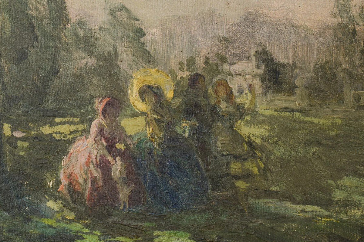 Dames Classiques Dans Un Paysage - Peinture à l'Huile Impressionniste-photo-4