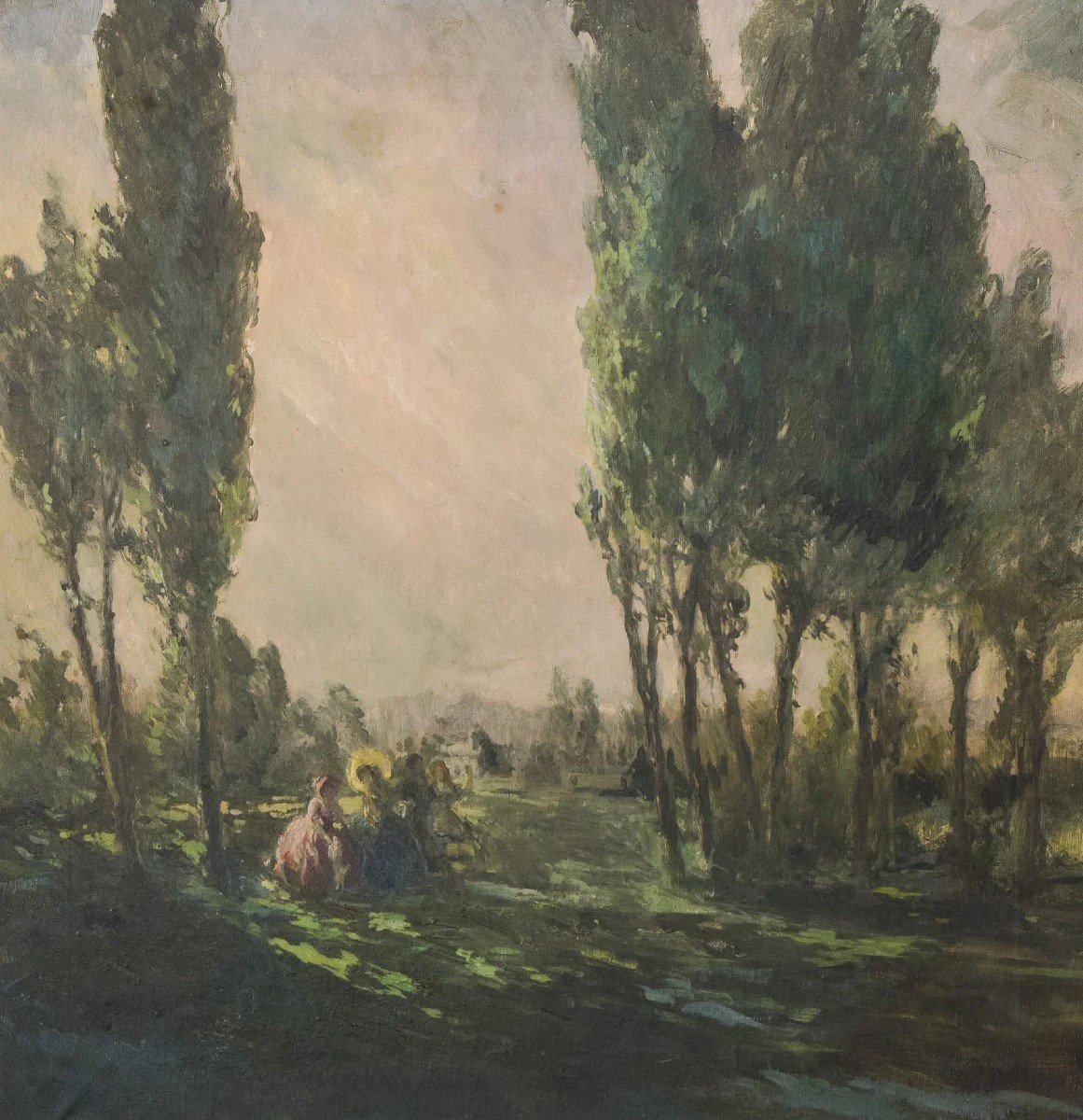 Dames Classiques Dans Un Paysage - Peinture à l'Huile Impressionniste