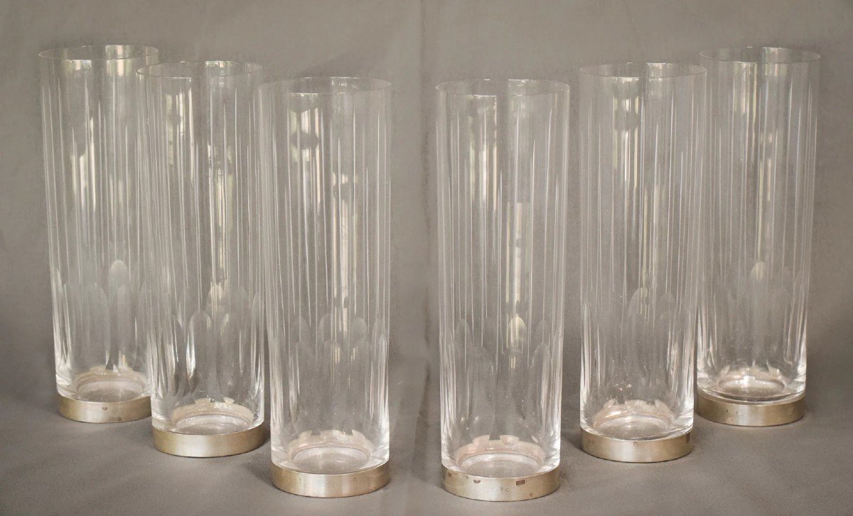 Set Of 6 Glasses With Silver Bases - Mid Century