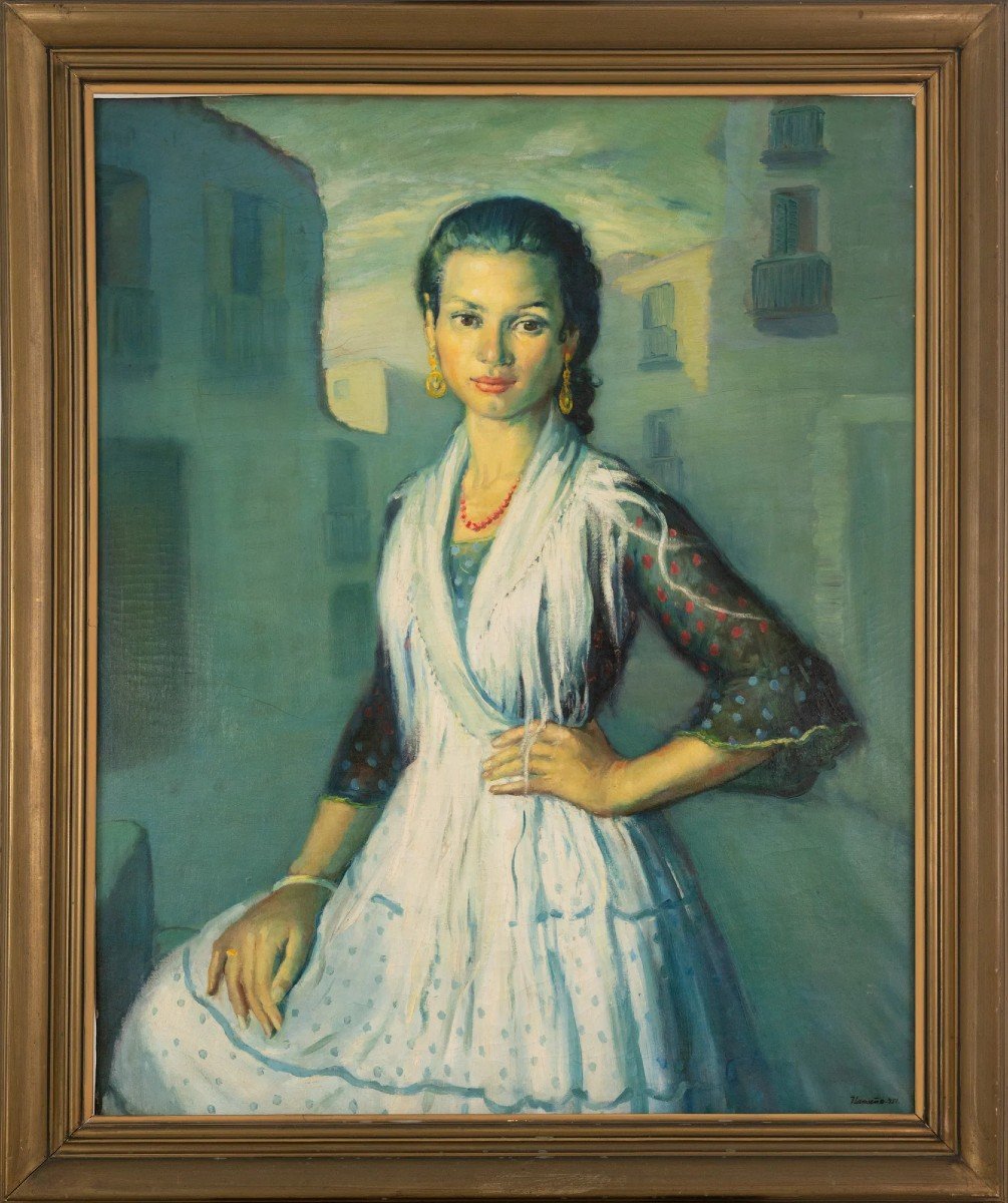 "gipsy - Rosario" Of Montjuich - José Lamuño - Framed Oil On Canvas-photo-2