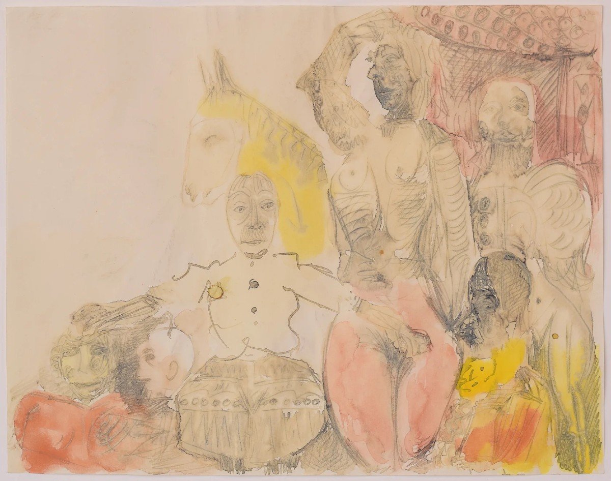 Suiveur De James Ensor - Personnages Symbolistes à l'Aquarelle