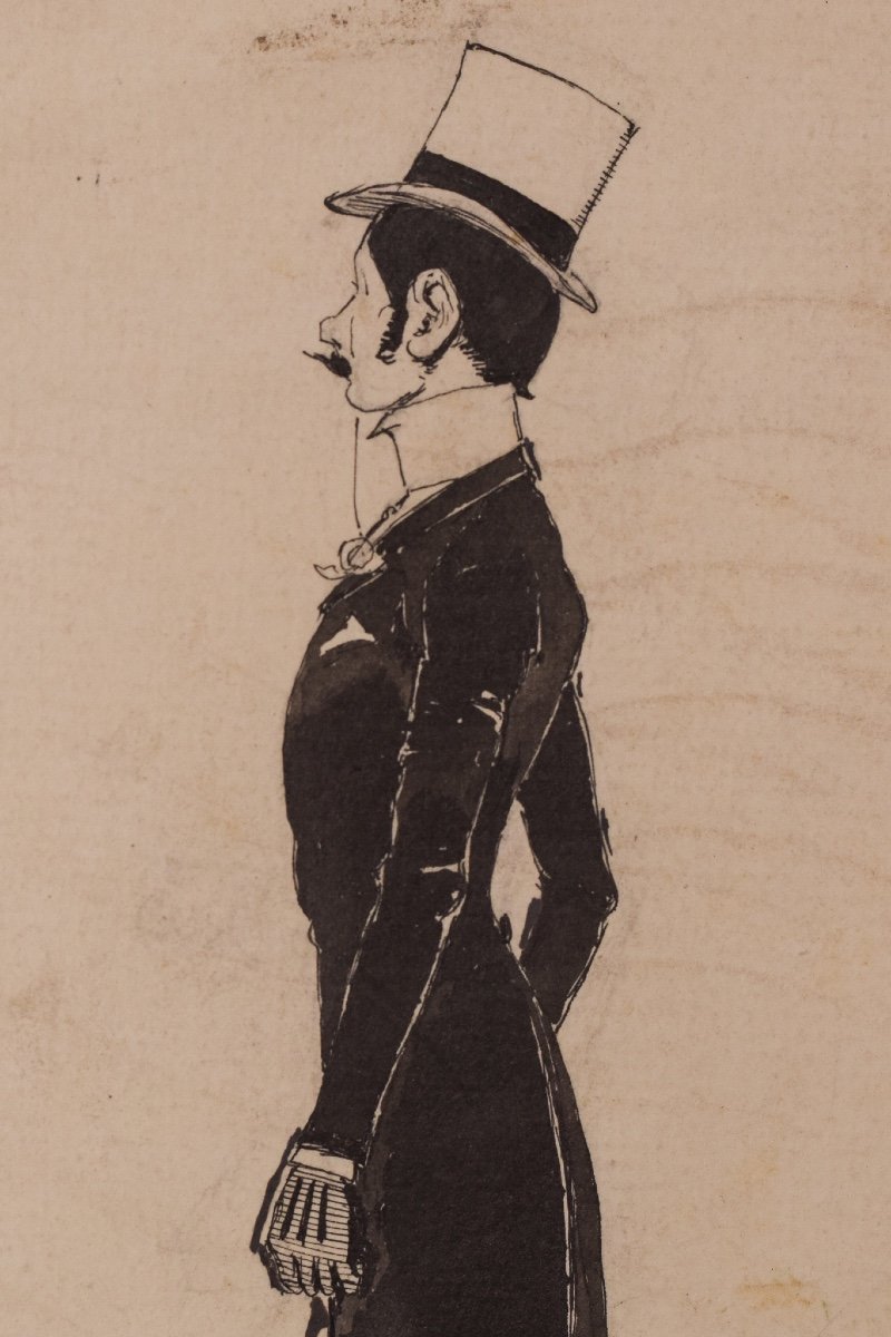 Ink Drawing Of A Gentleman - 19th Century-photo-2