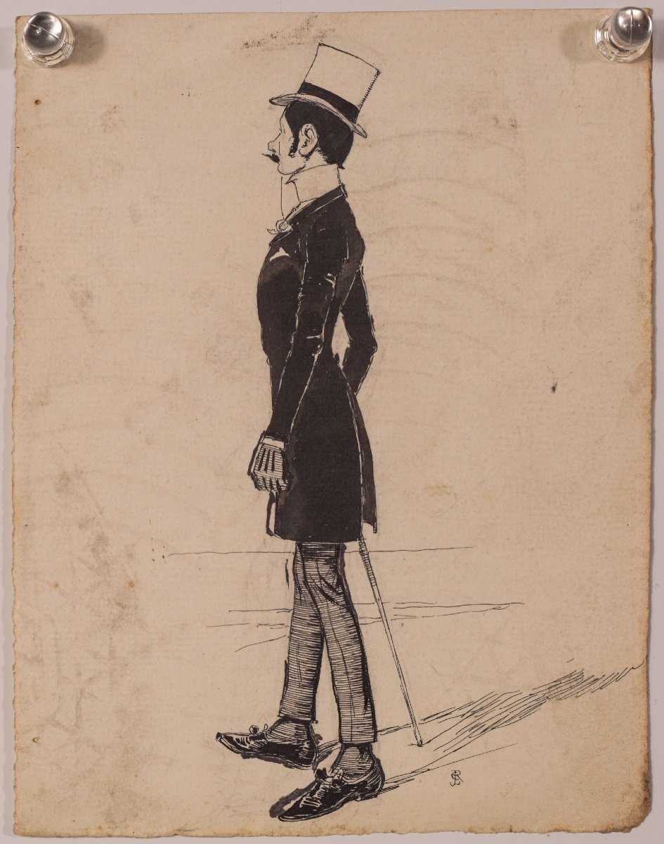 Ink Drawing Of A Gentleman - 19th Century