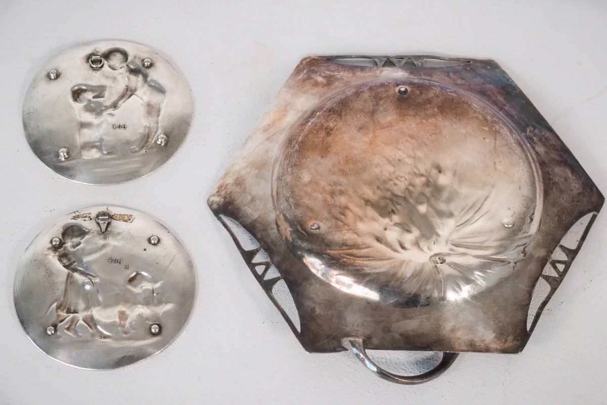 Three - Art Nouveau Pewter Dishes-photo-2