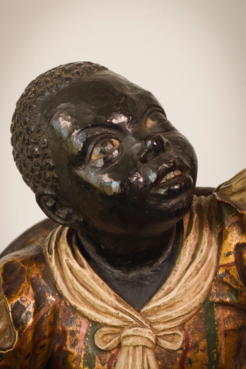 Candélabre Polychrome Blackamoor Du Milieu Du Siècle Sur Une Colonne-photo-1