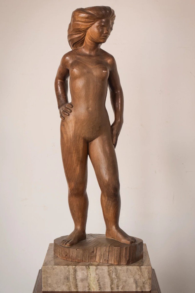 Wood Carved - Female Nude With Stand-photo-2