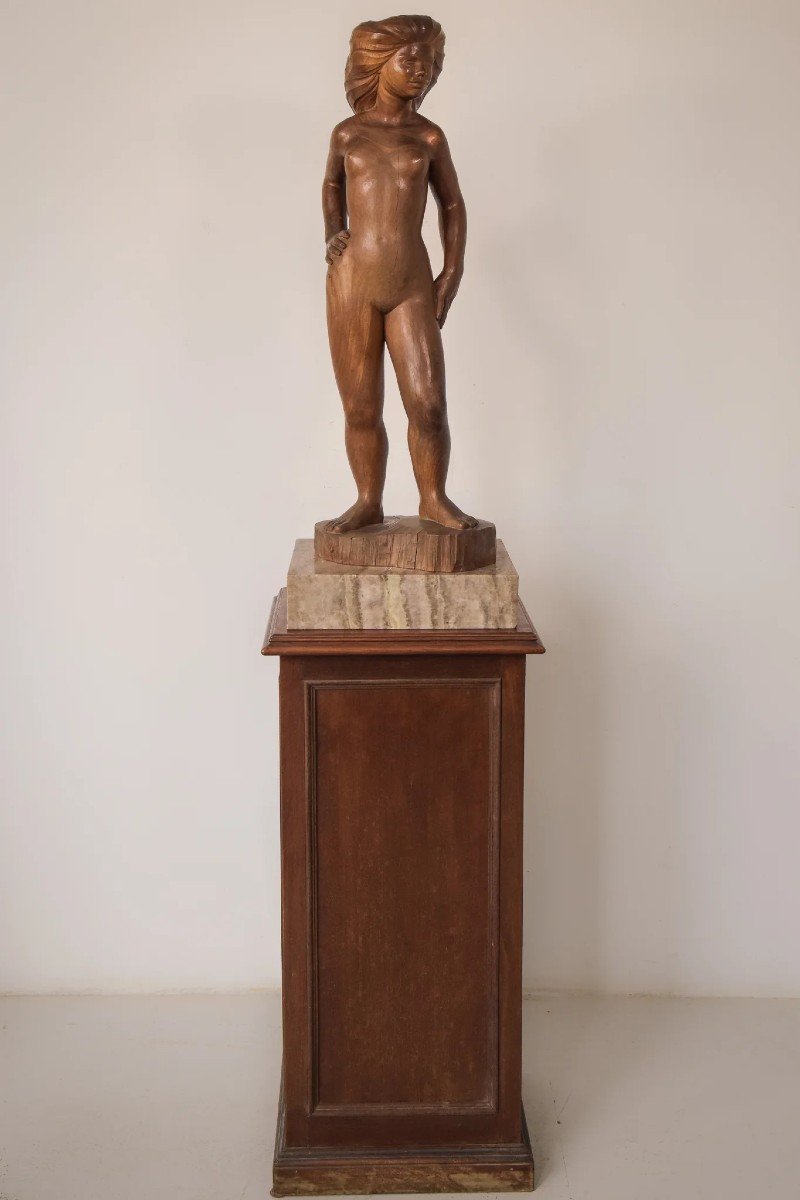 Wood Carved - Female Nude With Stand