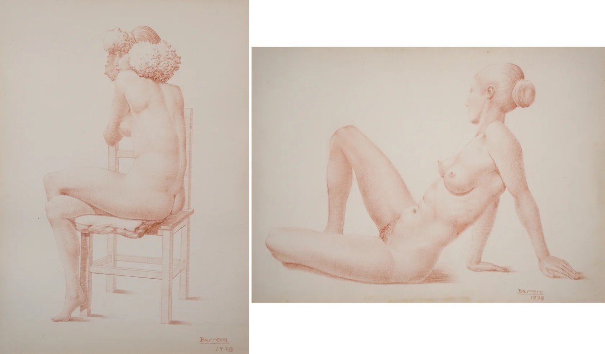 Barrera - Female Life Studies - Two Framed Drawings