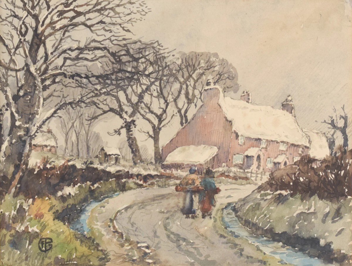 Impressionist Watercolour - Village In The Snow