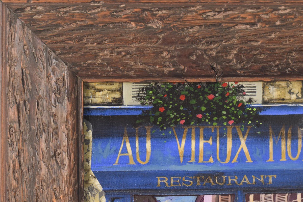 Paris Cafe 'au Vieux Montmartre' - Oil On Canvas-photo-3