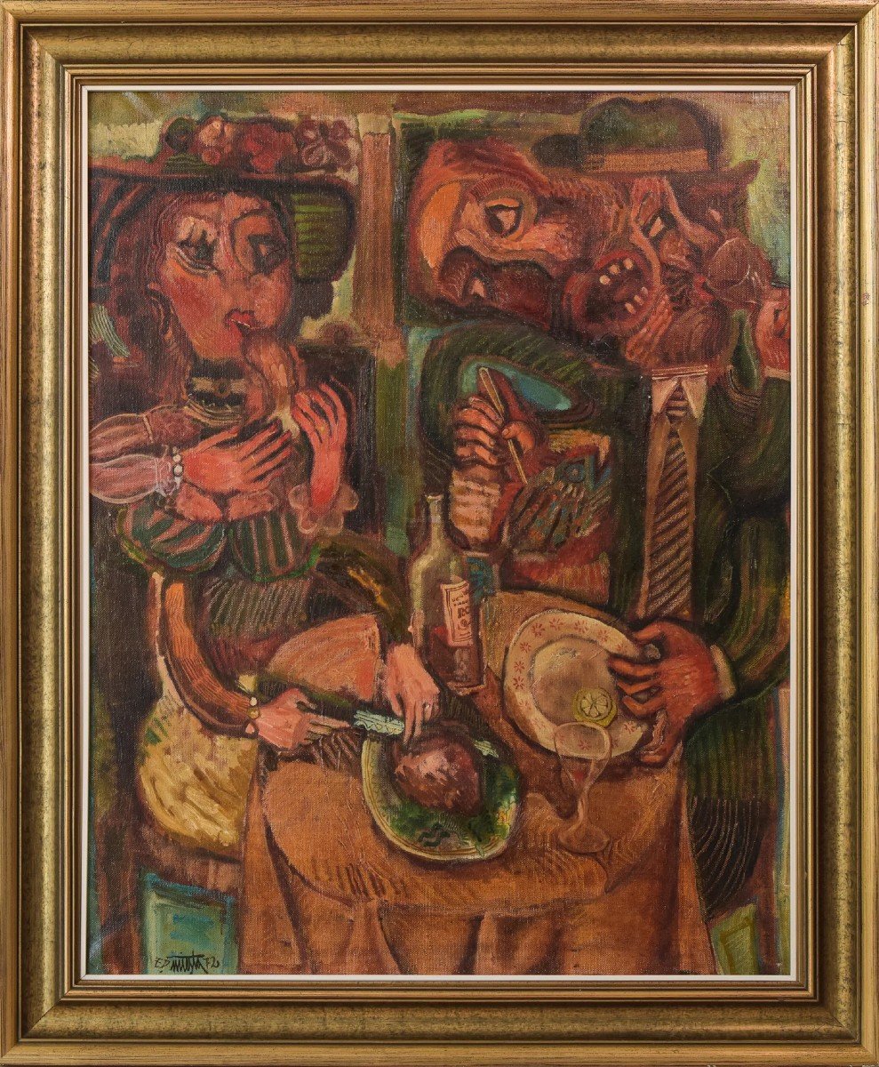 Couple Having Lunch - Oil On Canvas-photo-2