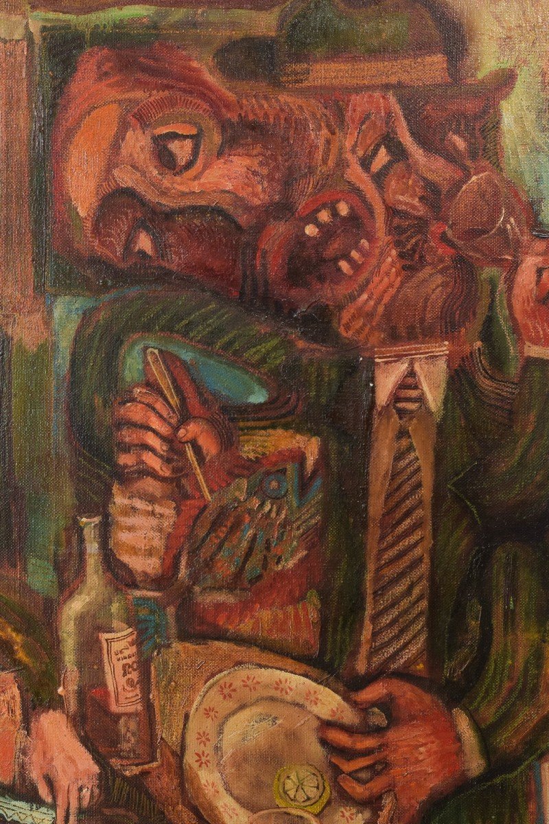 Couple Having Lunch - Oil On Canvas-photo-3