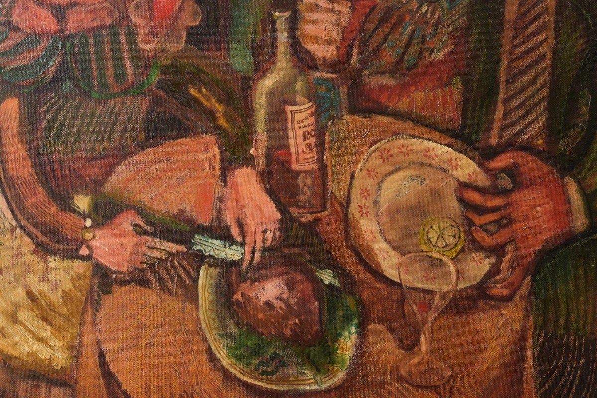 Couple Having Lunch - Oil On Canvas-photo-3