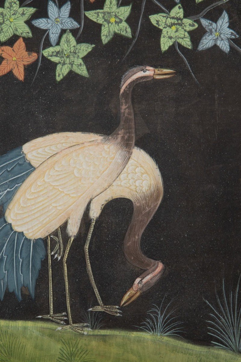 Persian Gouache Representing Two Herons - 19th Or 20th Century-photo-3