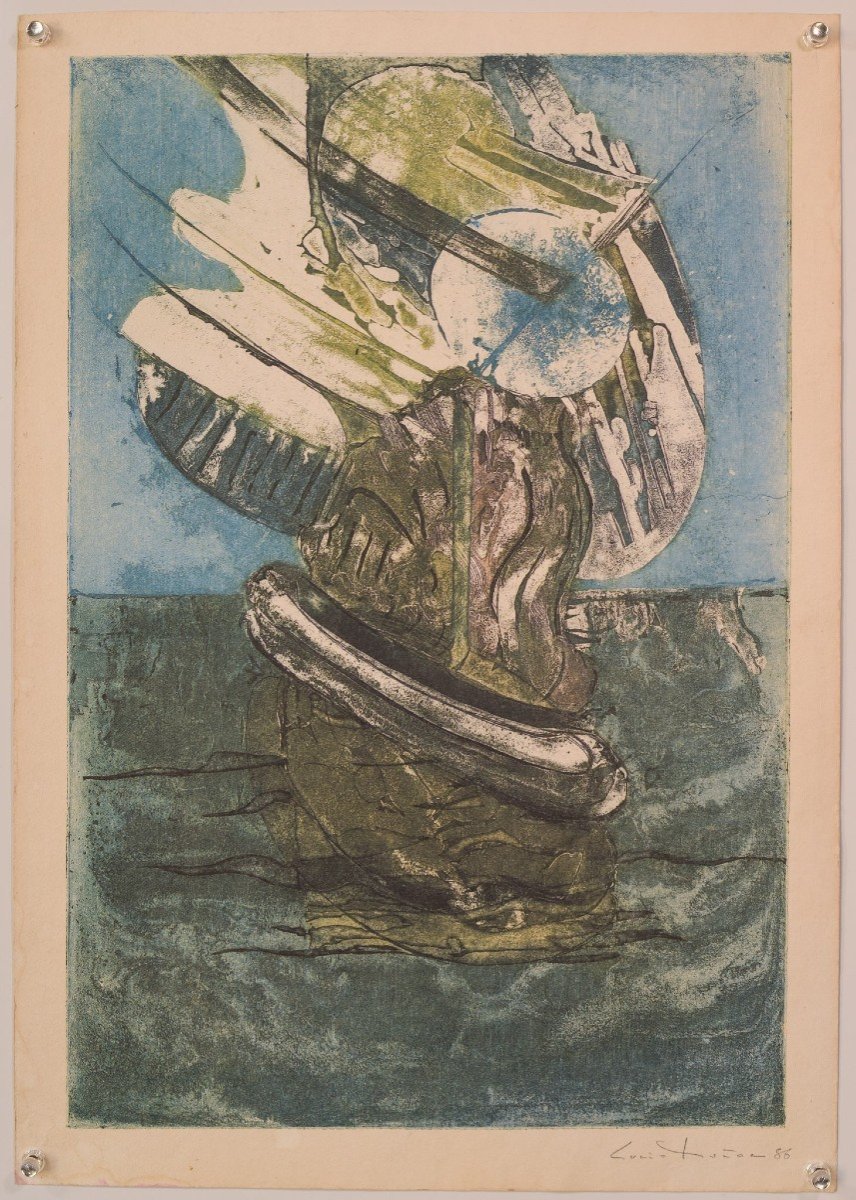 Abstract Lithograph - A Boat At Sea-photo-2