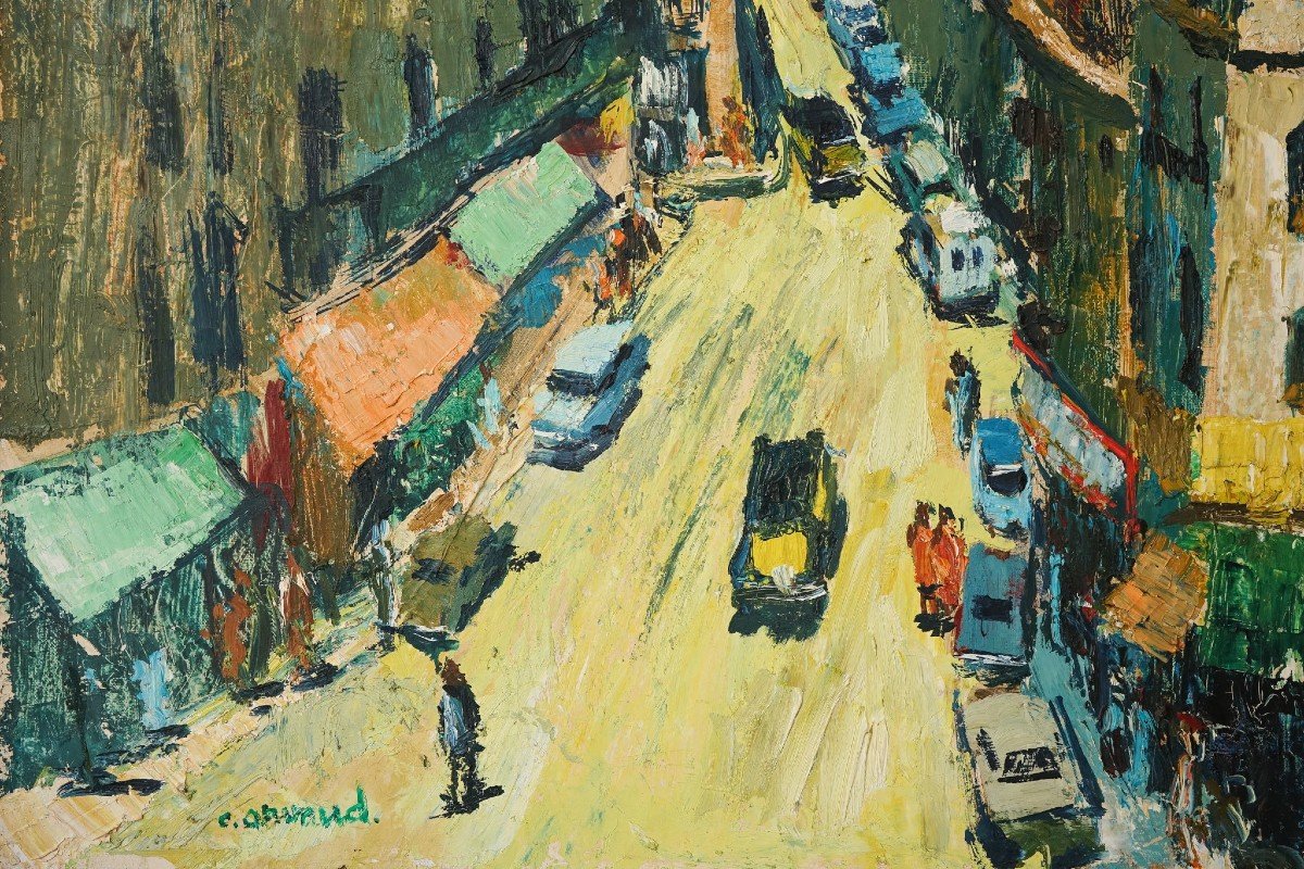 Vibrant Modernist Expressionist - Street Scene With Mid-century Cars-photo-1