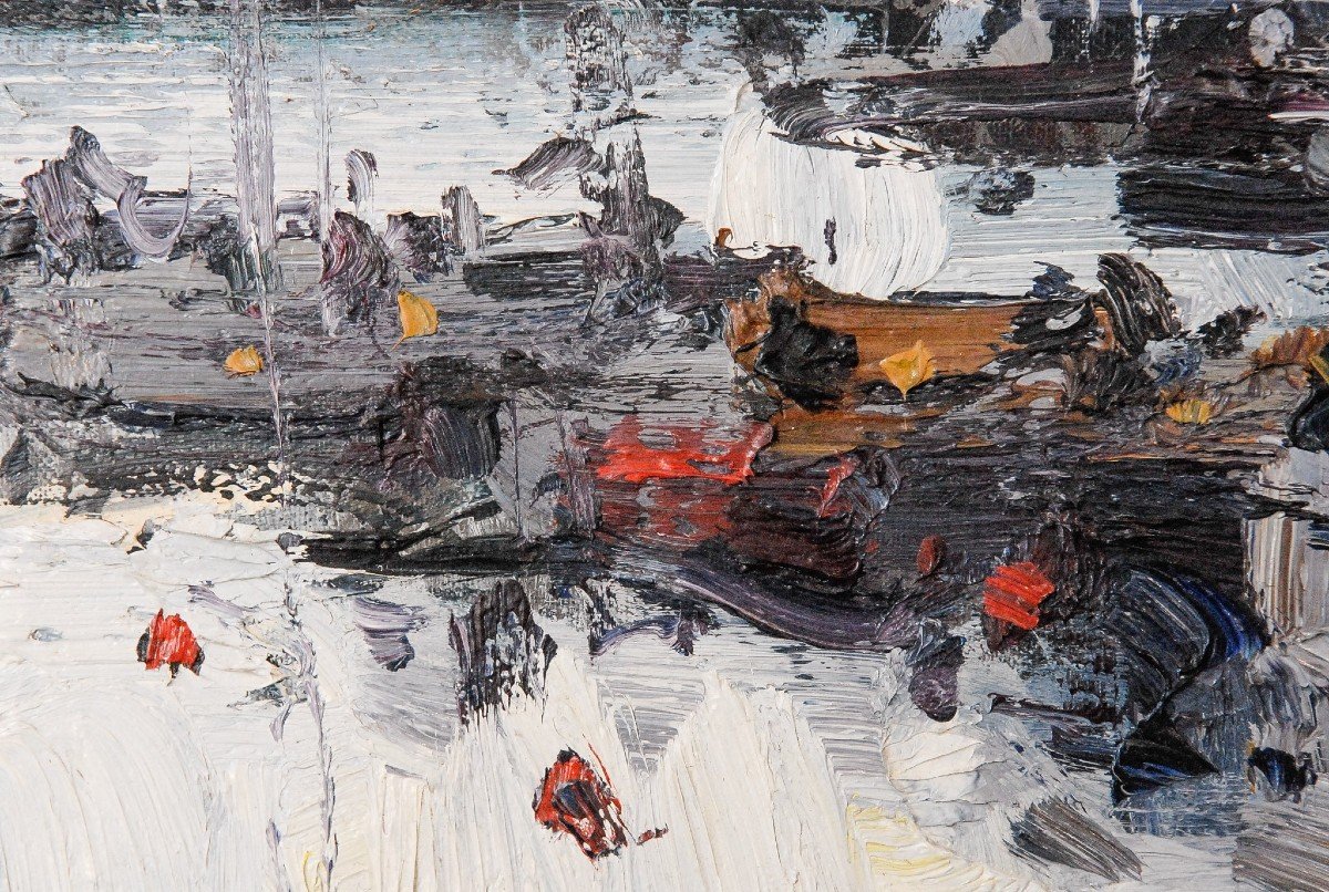 Abstract - Oil On Board - Harbour Scene-photo-2