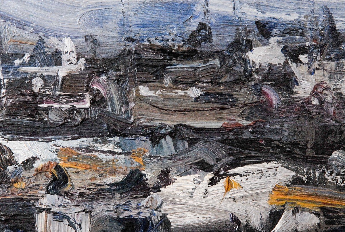 Abstract - Oil On Board - Harbour Scene-photo-4