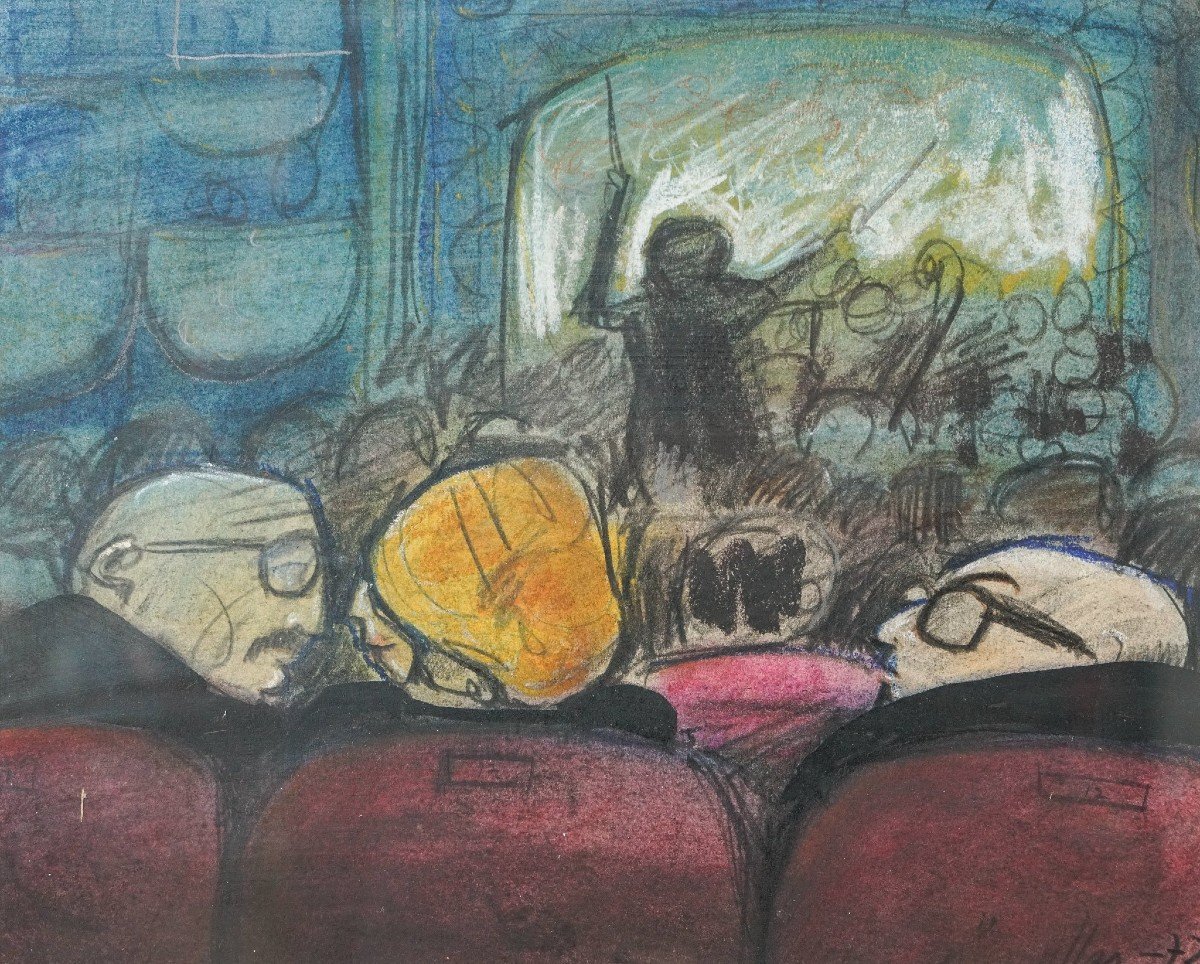 Scène De Théâtre De Bande Dessinée - Pastel Sur Papier