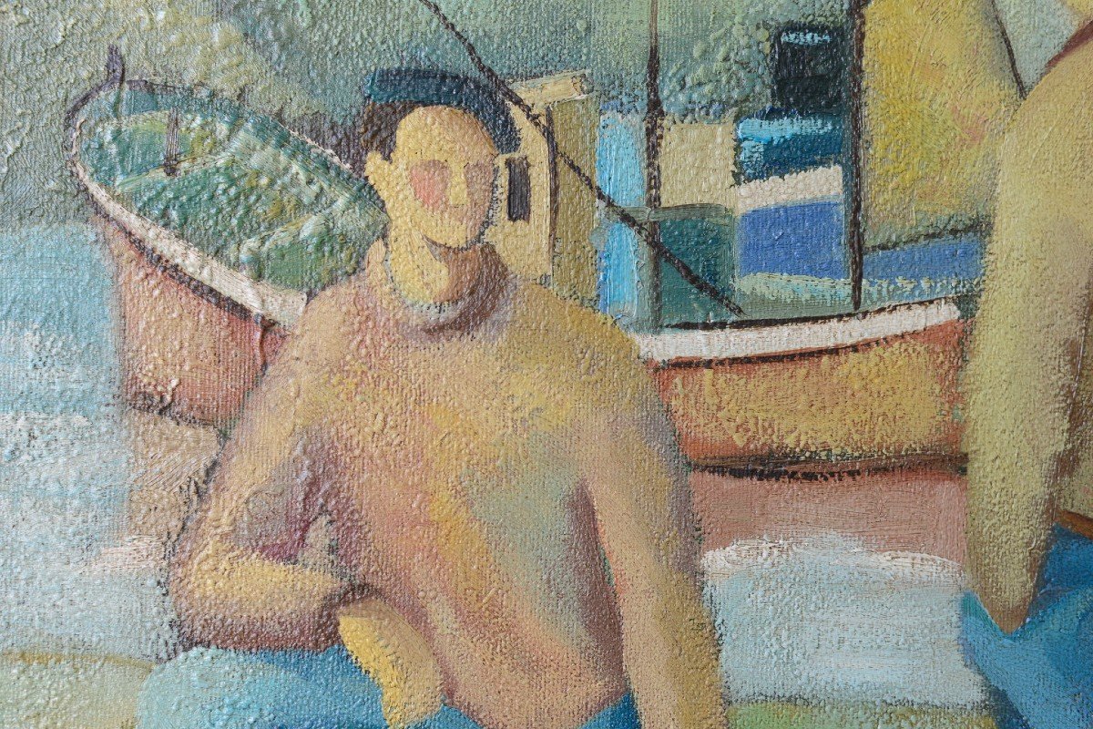 Two Fishermen - Cubist Influenced Oil - Jose Ramon Arostegui-photo-3