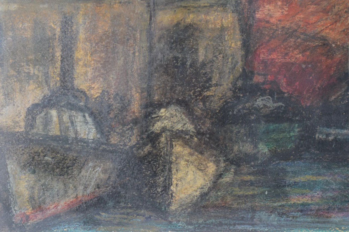 'el Círculo Artístico De Sant Lluc' - Expressive Harbour Scene - Lithograph-photo-2