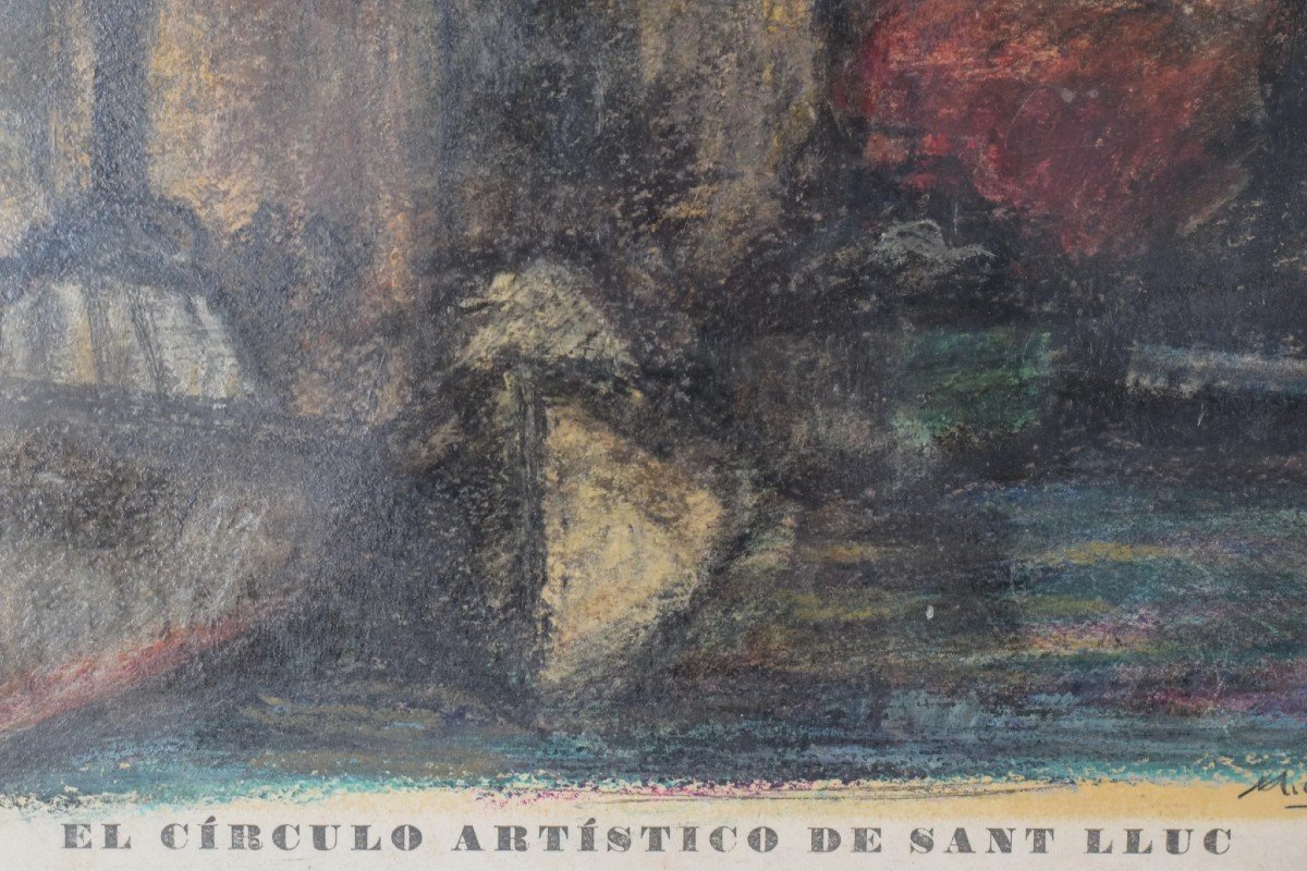 'el Círculo Artístico De Sant Lluc' - Expressive Harbour Scene - Lithograph-photo-1