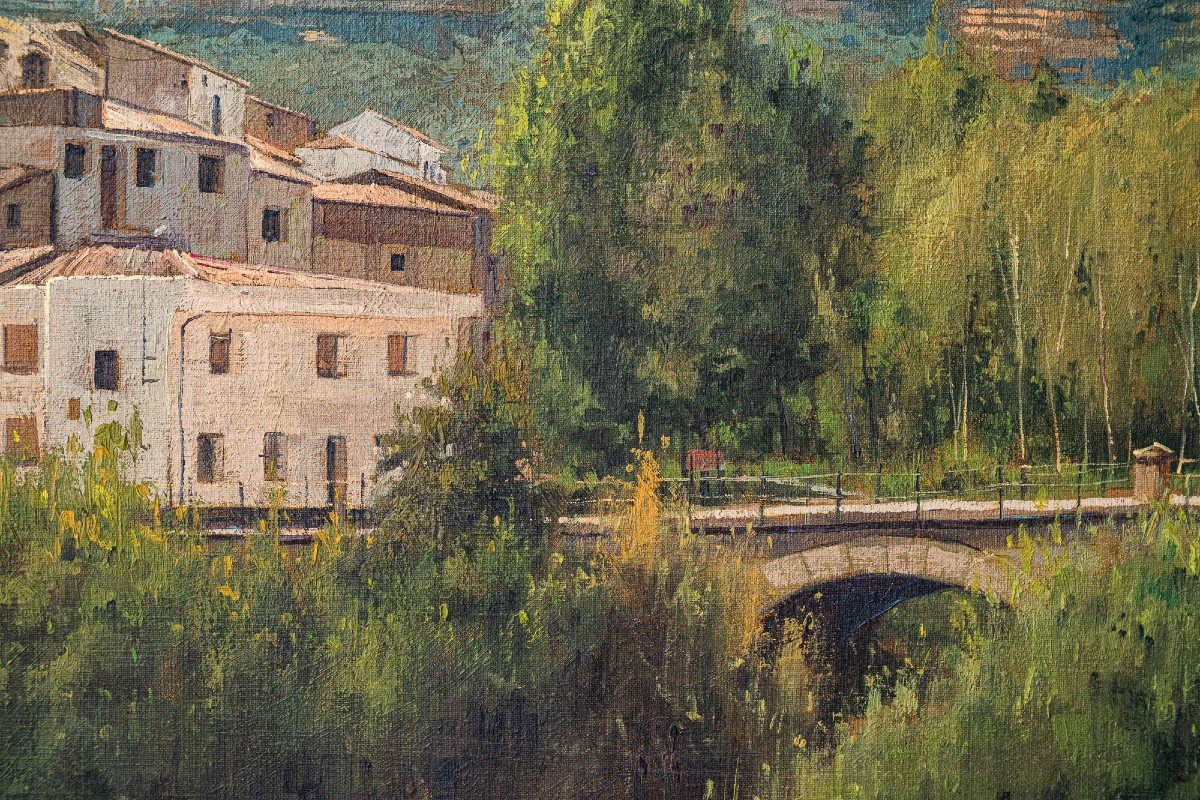 Benito Sanchez - Paysage De Montagne Catalan Avec Pont-photo-3