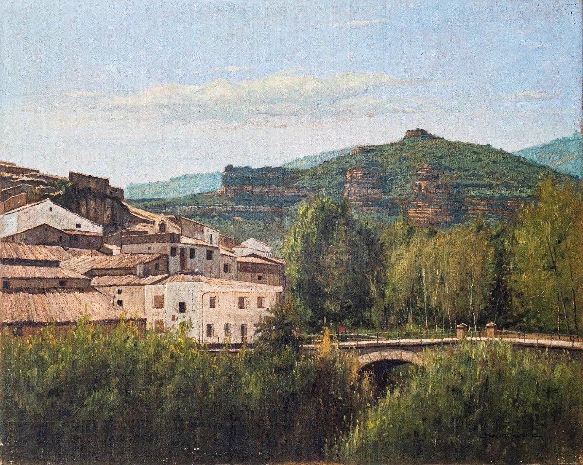 Benito Sanchez - Paysage De Montagne Catalan Avec Pont