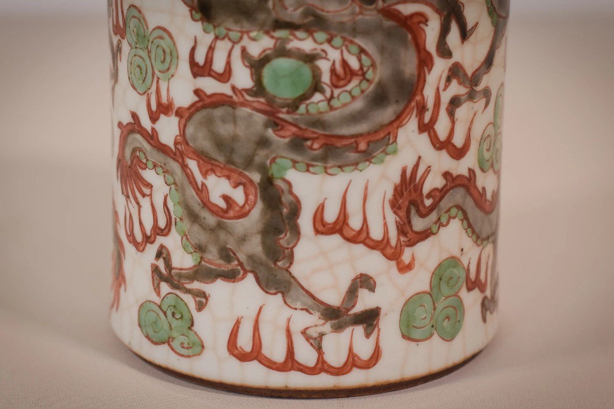 Crackle Ware Signed - Chinese Brush Pot-photo-2