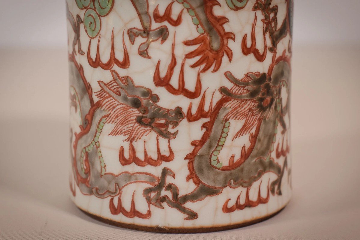 Crackle Ware Signed - Chinese Brush Pot-photo-3