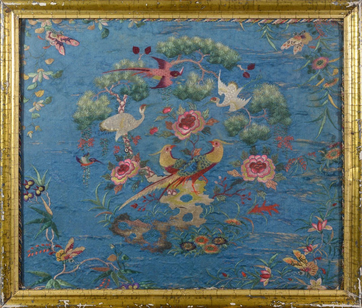 Chineese Embroidery - 18th Or Early 19th Century - Exotic Birds And Flowers-photo-2