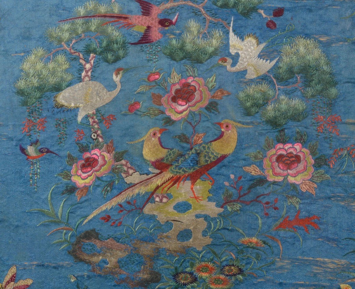 Chineese Embroidery - 18th Or Early 19th Century - Exotic Birds And Flowers-photo-3