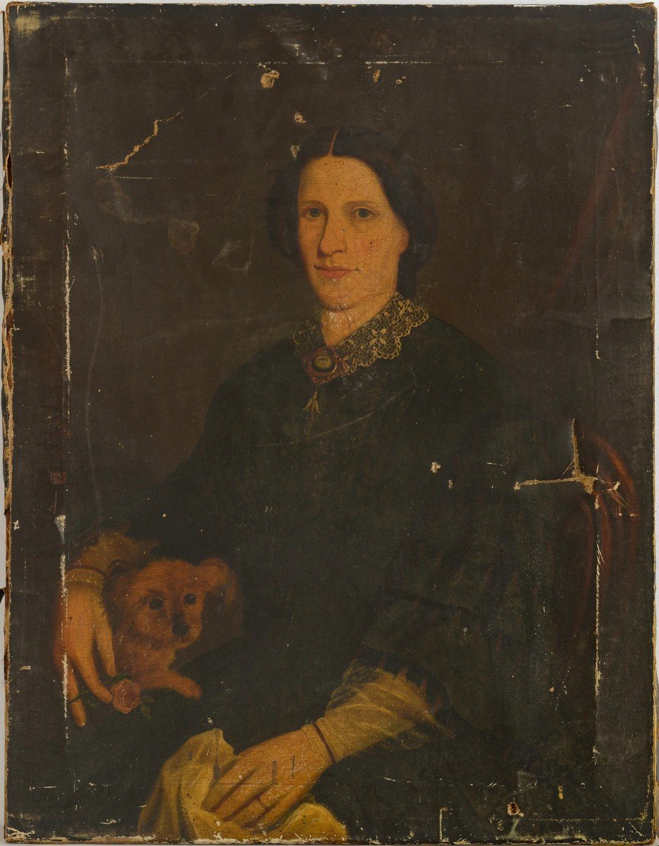 Projet De Restauration De Portraits Appariés Du XIXe Siècle : Une Dame Avec Un Chien Et Un Gent-photo-2