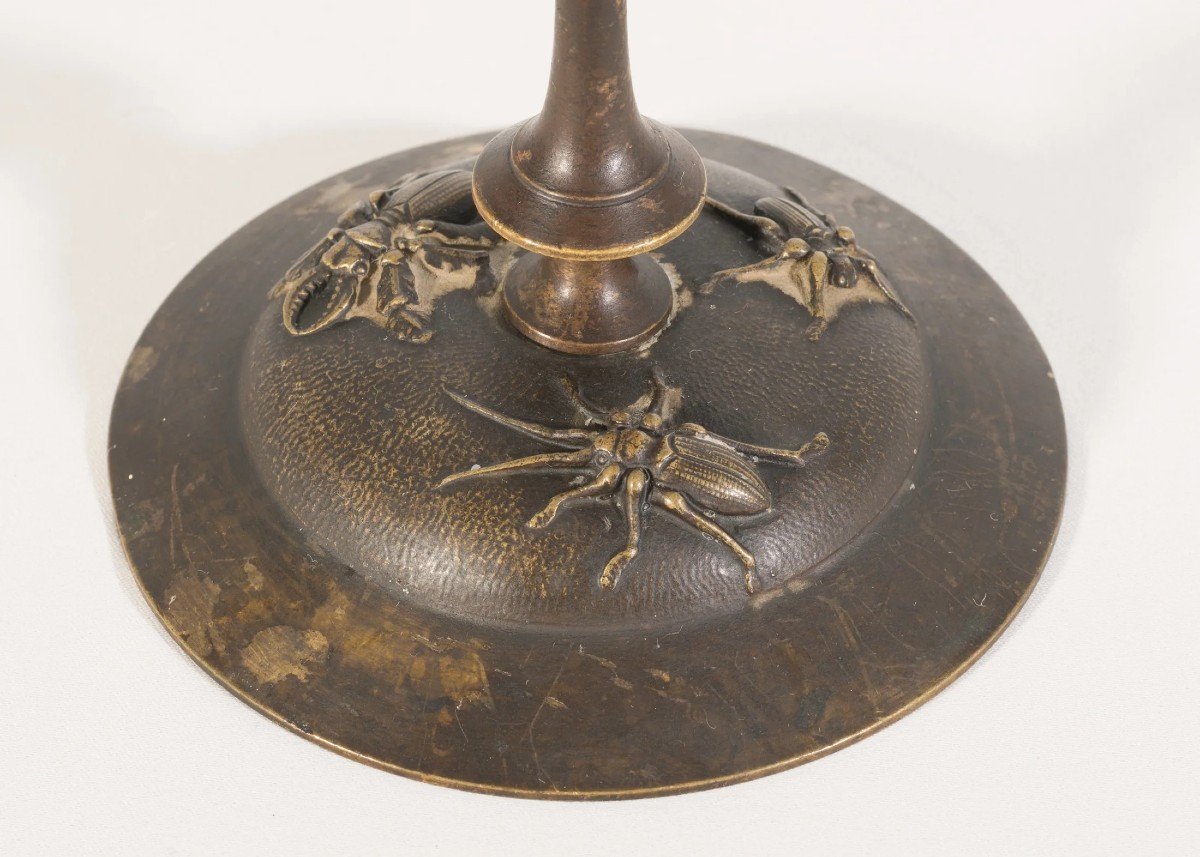 Adepte De Tiffany & Co. : Bougeoirs Art Nouveau En Bronze Avec Insectes-photo-1