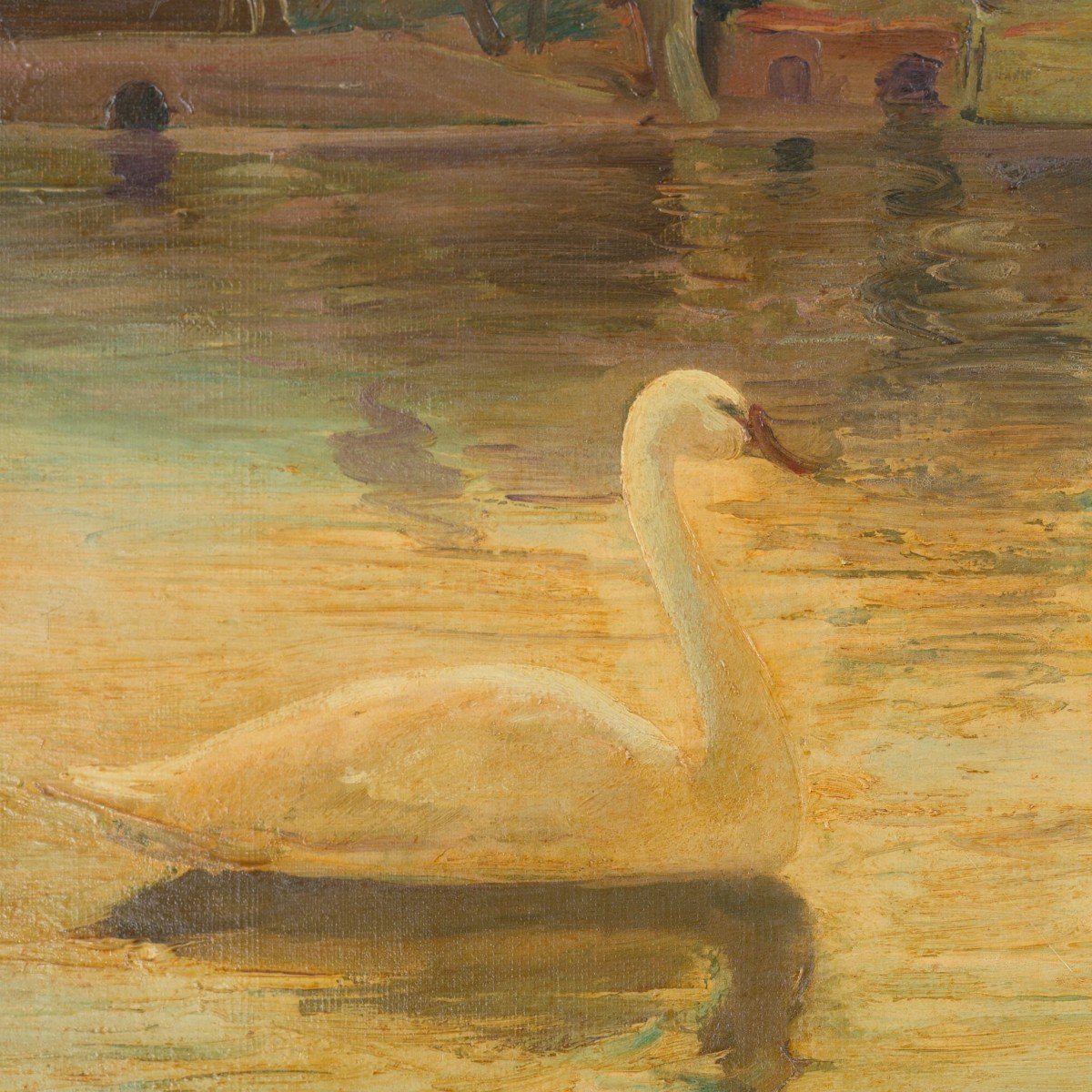 Swans On A Lake - Andrés Justh - Framed Oil On Canvas-photo-4