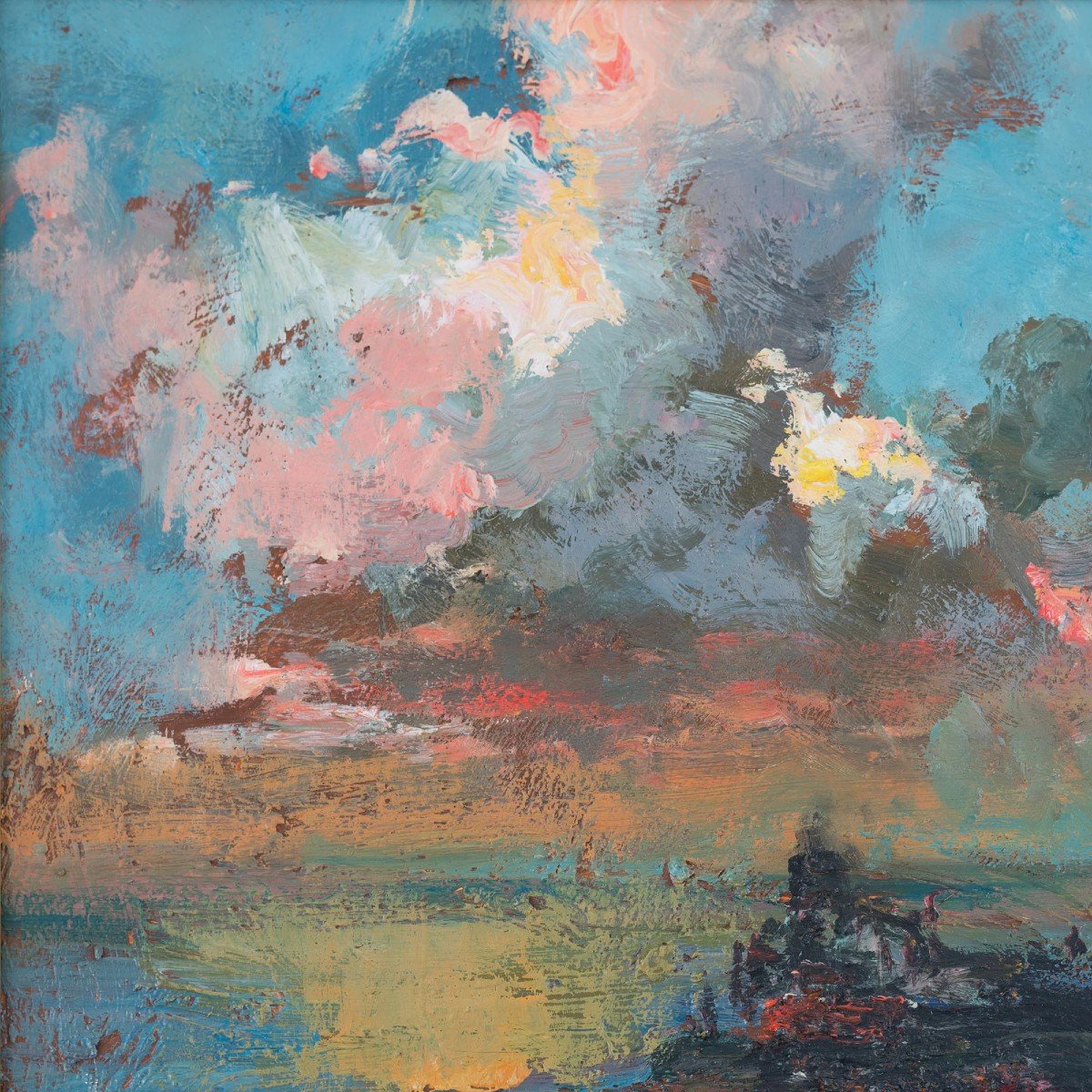 Expressive Impressionist Coastal Sunset Cloud Study - Oil Painting-photo-3