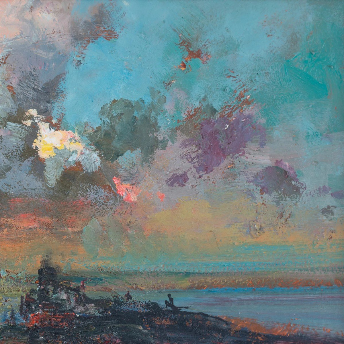 Expressive Impressionist Coastal Sunset Cloud Study - Oil Painting-photo-4