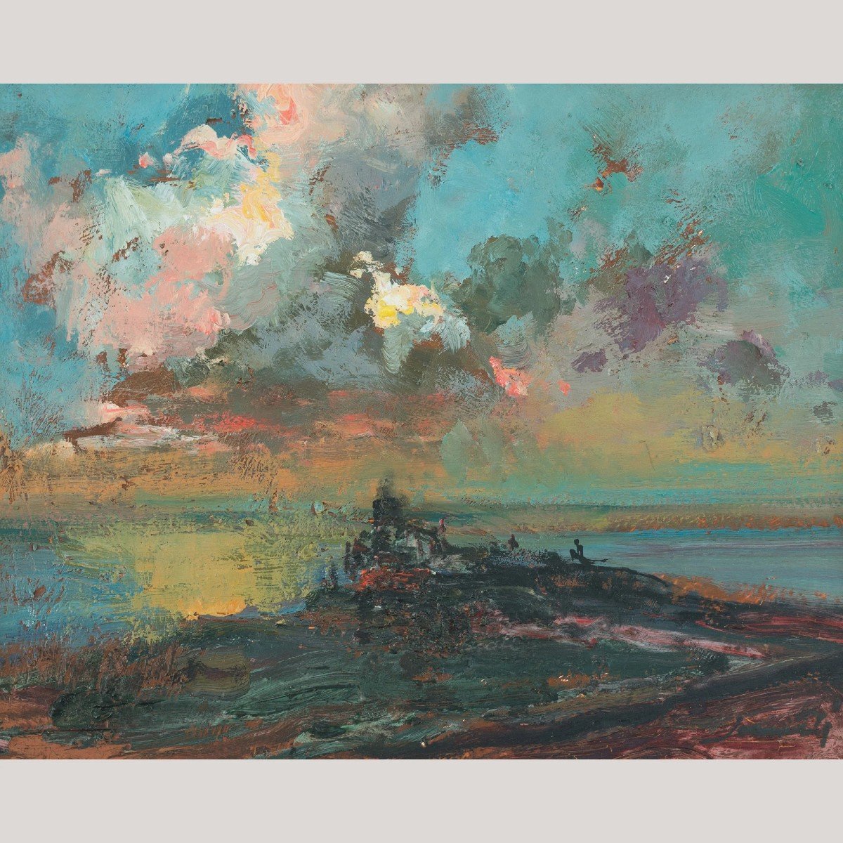 Expressive Impressionist Coastal Sunset Cloud Study - Oil Painting