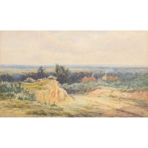 James Edward Grace - Aquarelle De Paysage Rural