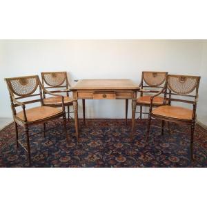 Elegant Vintage Games Table - With Four Matching Bergere Chairs