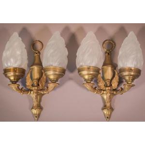 Classical Style - Pair Of Wall Lamps With Angels